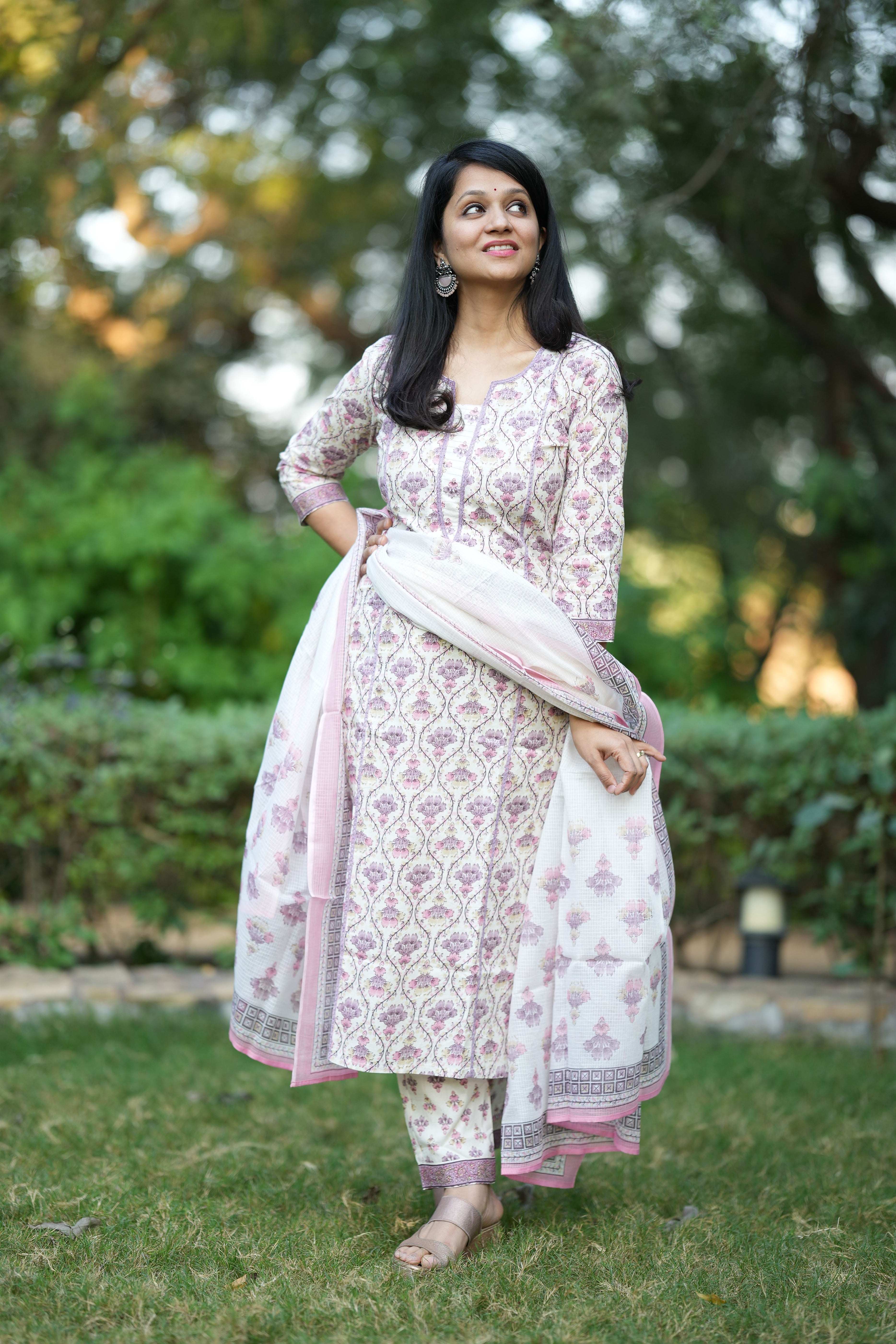 Kimaya Purple Cotton Suit Set