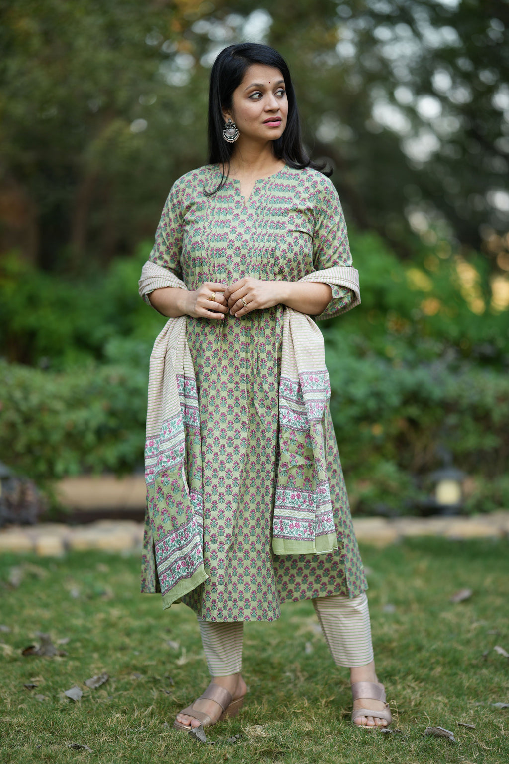 Gehna Green Cotton Suit Set