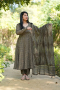 Green Ajrakh Print Cotton Anarkali Suit Set